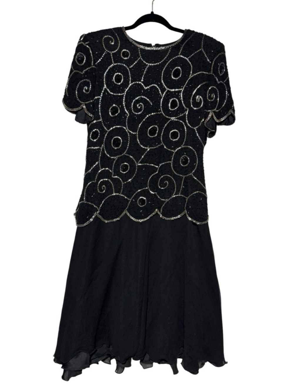 Adrianna Papell 100% Silk Beaded Dress Size Medium Black Formal Wedding MOTB